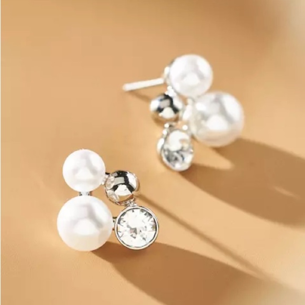 Anthropologie Elegant Silver and White Pearl Earrings